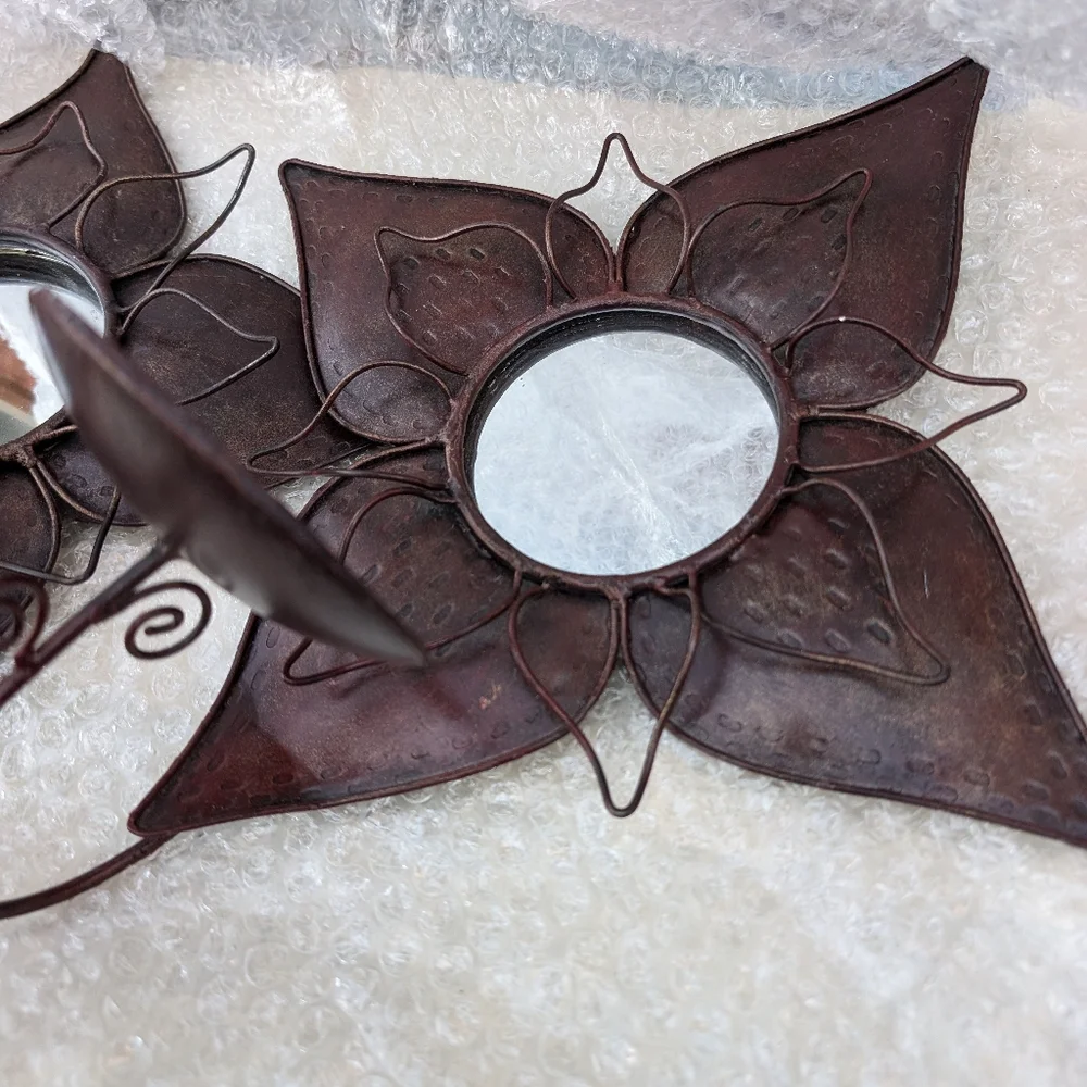 Brown Wrought Iron Flowers Wall Sconce With Mirrors Set Of 2 Nice Condition